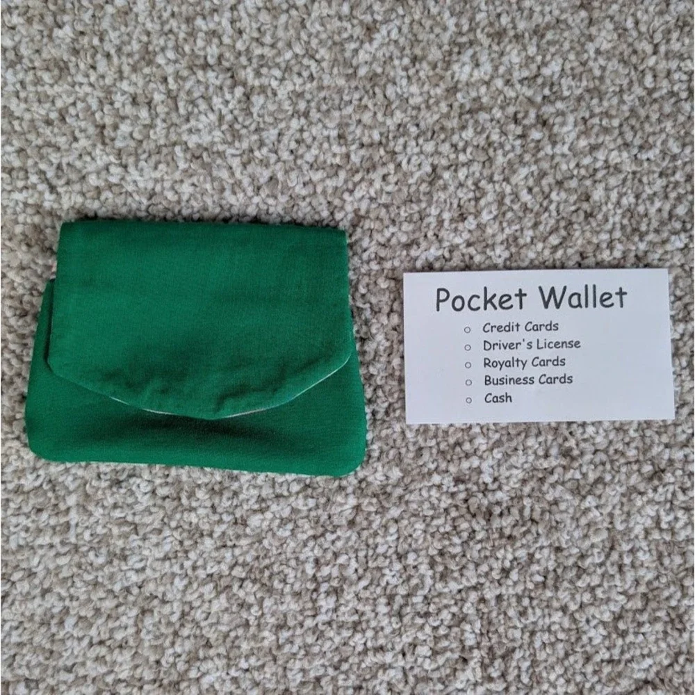 Handmade Green Fabric Pocket Wallet Rainbow Stripe Interior Snap Card Holder